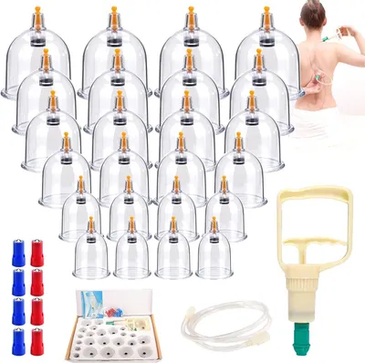 Productafbeelding van Set van zuignappen, 24-delige cupping set, biomagnetische massage set met cupping, traditionele Chinese cupping set voor therapie, inclusief stoel, voor spierontspanning