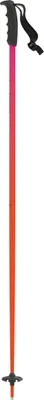 A single ski pole with a gradient color from pink to red, and a black grip and basket.