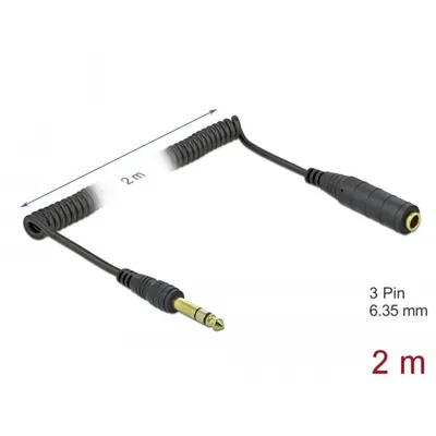 Produktbild von Delock Spiralkabel Verlängerung 6,35 mm 3 Pin Klinkenstecker zu Klinkenbuchse 2 m schwarz (85938)
