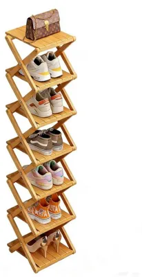 Image de Étagère à chaussures en bambou, 7 niveaux, pliable, étroite, gain de place, renforcée