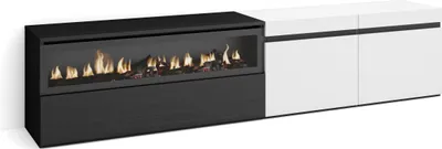 Produktbild von TV-Schrank, Lowboard, 200x35x45cm, Für TV-Geräte bis zu 80", Elektrokamin, Weiß und Schwarz