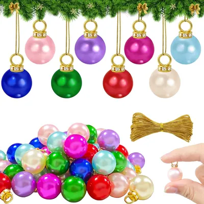 64 Mini-Weihnachtskugeln, 16 mm, bunt, 8 Farben, Kunststoff