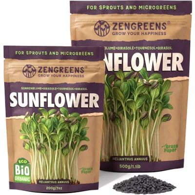 Zdjęcie produktu dla ZenGreens® Eko Nasiona na Kiełki Słonecznik 500 g – Kiełki i Mikroliście
