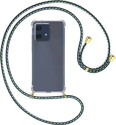 Produktbild von Handykette Backcover-Schutzhülle mit Band (Metall goldfarben) für Motorola Edge 40 Neo (XT2307-1, 6.55'') - grün/blau/weiß
