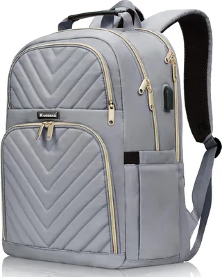 Produktbild von Kuosdaz Damen Rucksack 15.6 Zoll USB Ladeanschluss Grau Wasserdicht Uni Schule