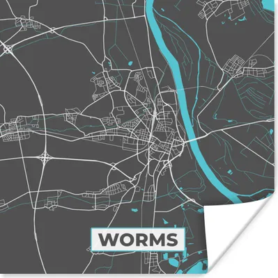 Produktbild von MuchoWow® Poster Stadtplan - Worms - Blau - Deutschland - Karte 50x50 cm - Wohnzimmerdekoration