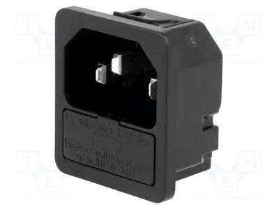 Image de 1 connecteur : pour alimentation secteur, prise mâle 10A, référence 6200.4120. Connecteurs