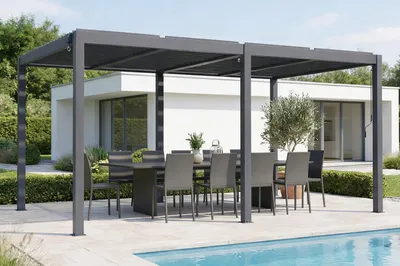 Produktbild von AGOSTA 5x3 freistehende, bioklimatische Pergola, 250 cm hoch – Graues Aluminium