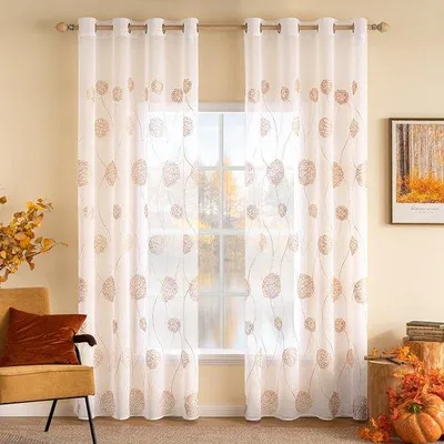 Productafbeelding van Ibenzoa® Transparante gordijnen met bloemenborduurwerk – set van 2 (elk 140x175 cm, totale breedte 280 cm), 100% polyester, lichtdoorlatend, geschikt voor woon- en slaapkamers