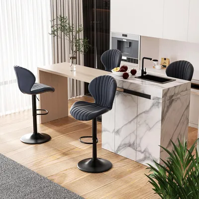 Produktbild von Barhocker 4er Set Höhenverstellbar mit Lehne Stoff Dunkelgrau 360° Drehbar