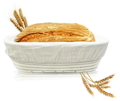 Produktbild von Ovales Gärkörbchen 28x14x8 cm aus Natur-Rattan – Brot Gärkorb mit Leineneinsatz, geeignet für die Gärung von Sauerteig und frischem Brot, Backzubehör für Hobbybäcker