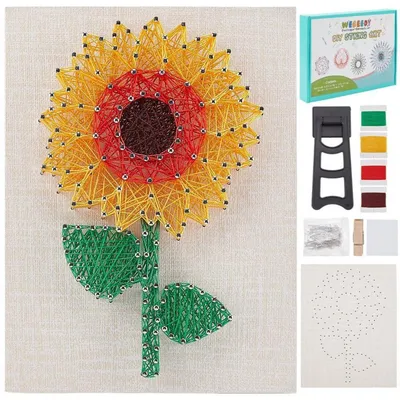 Zdjęcie produktu dla Zestaw do tworzenia obrazów 3D techniką string art, motyw słonecznik, zestaw do rękodzieła dla dorosłych i początkujących, dekoracja ścienna, wymiary 21,5 x 14,5 cm