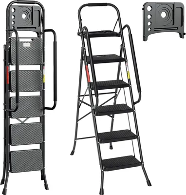 Immagine prodotto di TolleTour scala a gradini pieghevole scala a 5 gradini pedale antiscivolo scala a gradini pieghevole scala a gradini pieghevole fino a 150 kg braccioli estraibili acciaio
