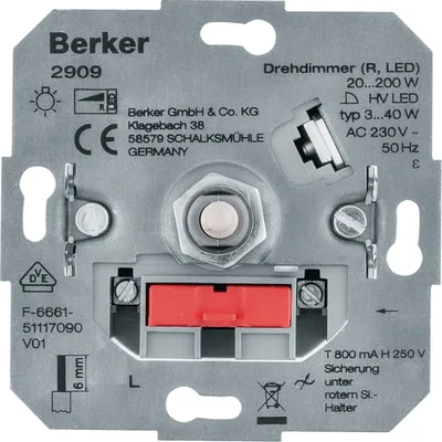 Produktbild von Berker Drehdimmer R/LED, 230V, 40–200W, LED 3–40W, Phasenanschnitt, Unterputz, 1 Stk.