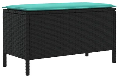 Image de Pouf de jardin noir et turquoise 80 x 38 x 42 cm en rotin PE