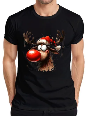 Obrázek produktu pro Vtipné pánské tričko Deer Reindeer Rudolf Moose - Christmas Xmas Christmas, černá, M