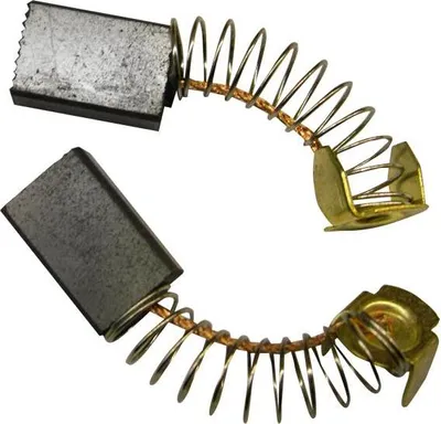 Two carbon brushes with springs and connectors, isolated on a white background.