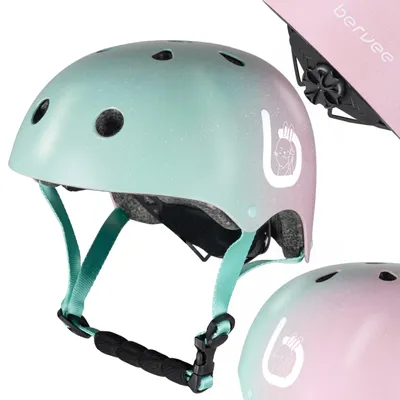 Zdjęcie produktu dla Kask rowerowy na rolki Bervee nino S (49-55 cm) różowo miętowy brokat