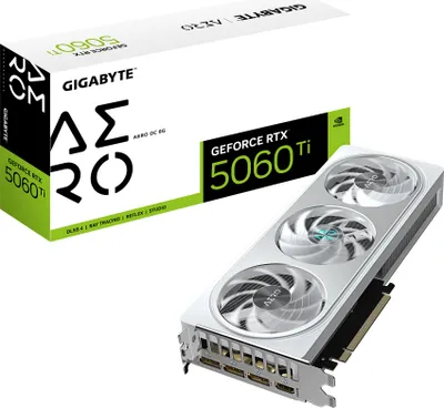 Obrázok produktu pre GIGABYTE GeForce RTX 5060 Ti AERO OC 8G, GeForce RTX 5060 Ti, 8 GB, GDDR7, 128 bit, 7680 x 4320 px, PCI Express x8 5.0