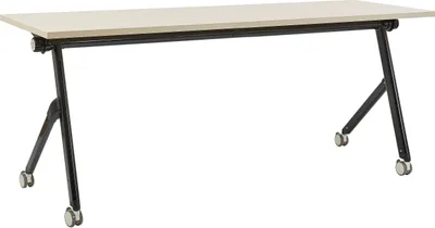 Produktbild von BELIANI Schreibtisch Heller Holzfarbton u. Schwarz 180 x 60 cm Klappbar Faltbar mit Rollen Mobil Bürotisch für Homeoffice Büro Modernes Design