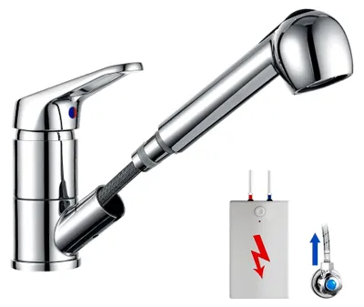 Produktbild von Niederdruck Küchenarmatur mit ausziehbarem Wasserhahn und zwei Wasserstrahlarten, 360° drehbar, Mischbatterie für Boiler
