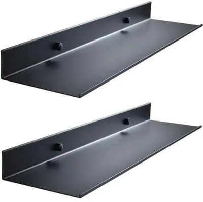 Produktbild von Aluminium-Wandregal, 2 Stück, 40 cm schwebendes Regal, schwarz, schwebendes Regal, Hängeregal, Bücherregal, Fotoregal, Küchenregal, zum Aufhängen für Wohnzimmer, Küche, Büro, Badezimmer