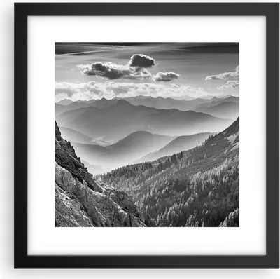 Produktbild von Gerahmtes Poster - Schwarzer Rahmen - Schwarzweiß Landschaft Berge - 30x30 cm - Wand Bild - Wanddeko - Wandbilder - Kunstposter - Wandposter - Bilderrahmen - Bilder - Kunstdruck - P2BAC30x30-4560