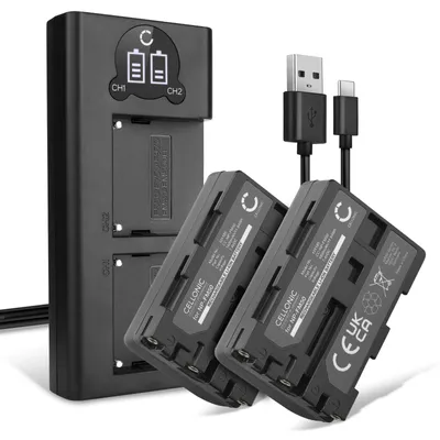 Image de CELLONIC 2x Batterie pour Appareil photo Compatible avec Sony CCD-TRV106, CCD-TRV107, CCD-TRV108, NP-FM50 - (1600mAh, 7.4V) + Chargeur Double