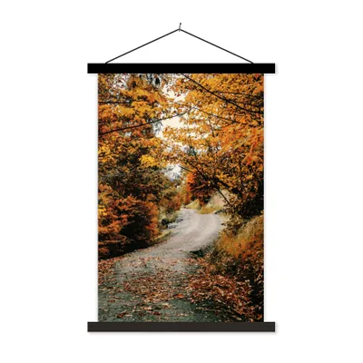 Produktbild von MuchoWow® Textilposter Herbstwald - Weg - Laub - Ländlich 120x180 cm mit schwarzem Rahmen - Fotos