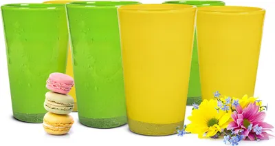 Produktbild von 6 Trinkgläser 320ml in Grün Gelb Saftgläser Wassergläser Cocktailgläser