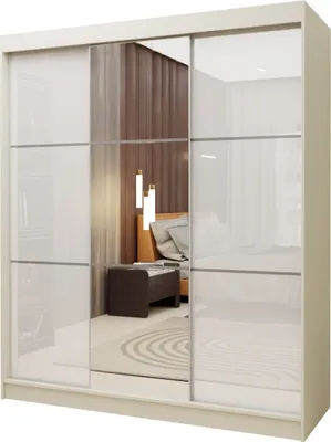 Produktbild von Masseno Schiebetürenschrank VITALE 180 cm Kleiderschrank Schlafzimmer Schrank 3-türig mit Spiegel und Lacobel Kaschmir