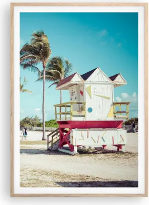 Produktbild von Gerahmtes Poster - Rahmen in heller Eiche - Strand Miami Florida - 70x100 cm - Wand Bild - Wanddeko - Wandbilder - Wandposter - Bilderrahmen - Bilder - Kunstdruck - Wandbild - P2NPA70x100-4332