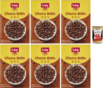 Produktbild von Schär Choco Balls glutenfreies Schoko Frühstücks-Müsli knusprige Cerealien ohne Weizen & Laktose 6 x 250 g Familienvorrat + Italian Gourmet polpa