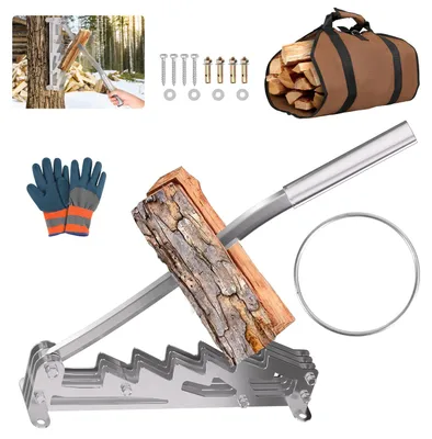 Produktbild von Eikuavons Manueller Holzspalter für Kaminholz und Anzündholz, Silber, Wandgerät mit festem Hebelgriff, Tasche und Handschuh