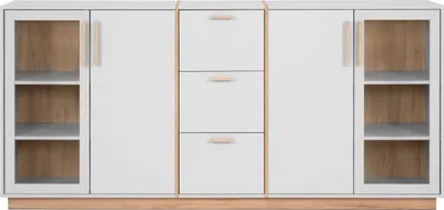 Image de CALICOSY - Buffet 4 portes et 3 TiroirsReproduction Blanc et Bois L204 cm - SPLIT