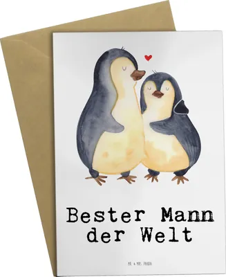 Produktbild von Mr. & Mrs. Panda neujahrskarte Pinguin Bester Mann der Welt - Weiß - Geschenk, Beste, osterkarten, einladungskarten, vatertagskarte, weihnachtskarten, Partner, Ehe
