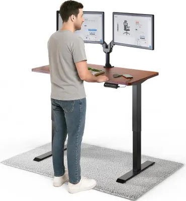 Produktbild von DESKSPACE PRO Elektrisch höhenverstellbarer Schreibtisch – 120x60 cm Memory & Kollisionsschutz, Computertisch Mahagoni Tischplatte / Schwarze Gestell