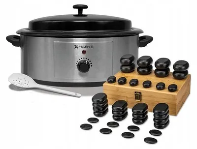 Produktbild von 36 Basalt-Massagesteine, 6-Liter-Analogheizgerät-Set, Habys