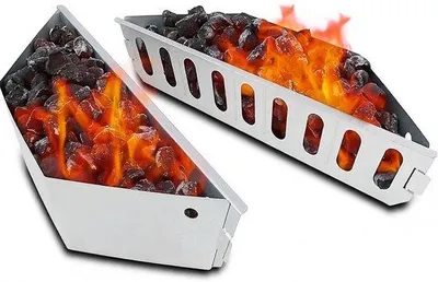 Image de Support en bois pour briquettes de charbon de bois - Support pour barbecue - Chaleur indirecte - Grillade directe - Lot de 2