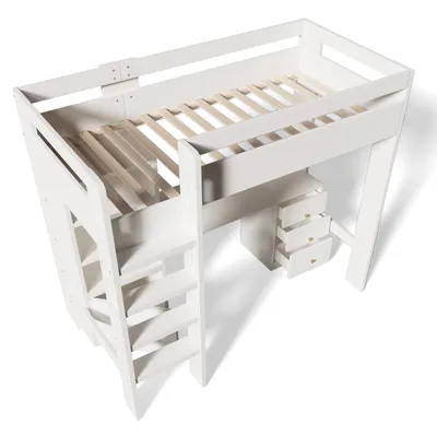 Produktbild von Kinderbett Hochbett mit USB-C Schreibtisch, Kleiderschrank und Aktenschrank, Jugendbett Einzelbett mit Treppe und Lattenrost, Stauraum