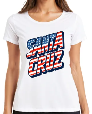 Produktbild von Santa Cruz USA Flagge Kalifornien Skater Surfer Retro Amerika Cali Damen T-Shirt, Weiß, XL