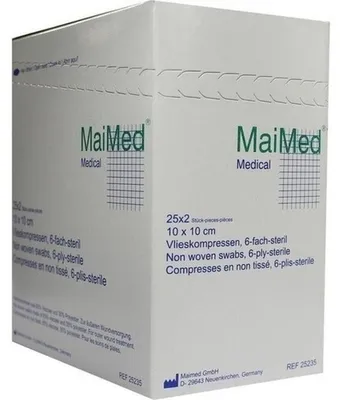 Productafbeelding van MaiMed steriele gaaskompressen, 6-laags, 25 x 2 stuks, 10 x 10 cm