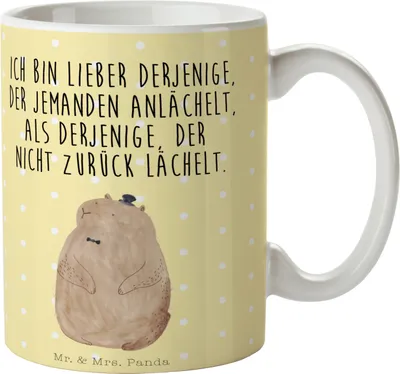 Produktbild von Mr. & Mrs. Panda Teetasse Murmeltier - Gelb Pastell - Geschenk, Pott, Keramiktasse, Kaffeetasse, Keramikbecher, Lustige Sprüche, Kaffeepott, Freundlichkeit, Anstand