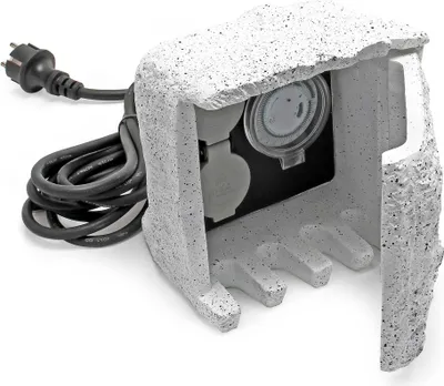 Produktbild von 2-fach Gartensteckdose Außensteckdose Kunstharz Zeitschaltuhr IP44 Outdoor Steinoptik 5m Kabel