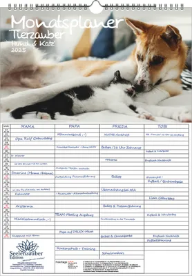 Produktbild von Tierzauber Hund und Katz Planer Wandplaner Familienplaner 4 Spaltenplaner DIN A3 Kalender für 2025 Katzen und Hunde - Seelenzauber