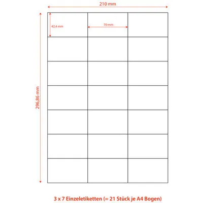 Produktbild von 21000x Etiketten Labels selbstklebend weiß 70 x 42.3mm auf DIN A4
