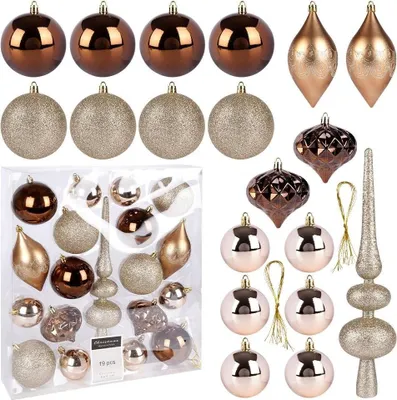 Produktbild von Unzerbrechliche Christbaumkugeln in Gold und Bernstein, 19er-Pack