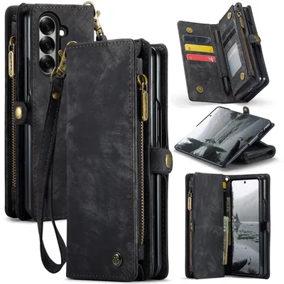 Obrázok produktu pre Pre Samsung Galaxy Z Fold7 5G CaseMe 008 Koženkové multifunkčné peňaženkové puzdro na zips Black
