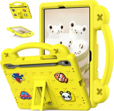 Obrázek produktu pro Ochranné pouzdro pro Samsung Galaxy Tab S9 FE/Tab S9/Tab S8/Tab S7 11" 2020/2022/2023, roztomilé dětské pouzdro, odolné proti nárazům s držadlem a stojánkem Žluť