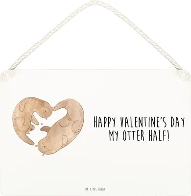 Produktbild von Mr. & Mrs. Panda wandtafel Otter Valentine DIN A5 - Weiß - Geschenk, Schild, kleine aufmerksamkeit, für Frauen, Valentinstag, Hochzeitstag, Holzschild, Mitbringsel